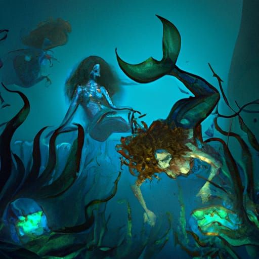Sinister Zombie Mermaids Underwater in Gothic Horror Style