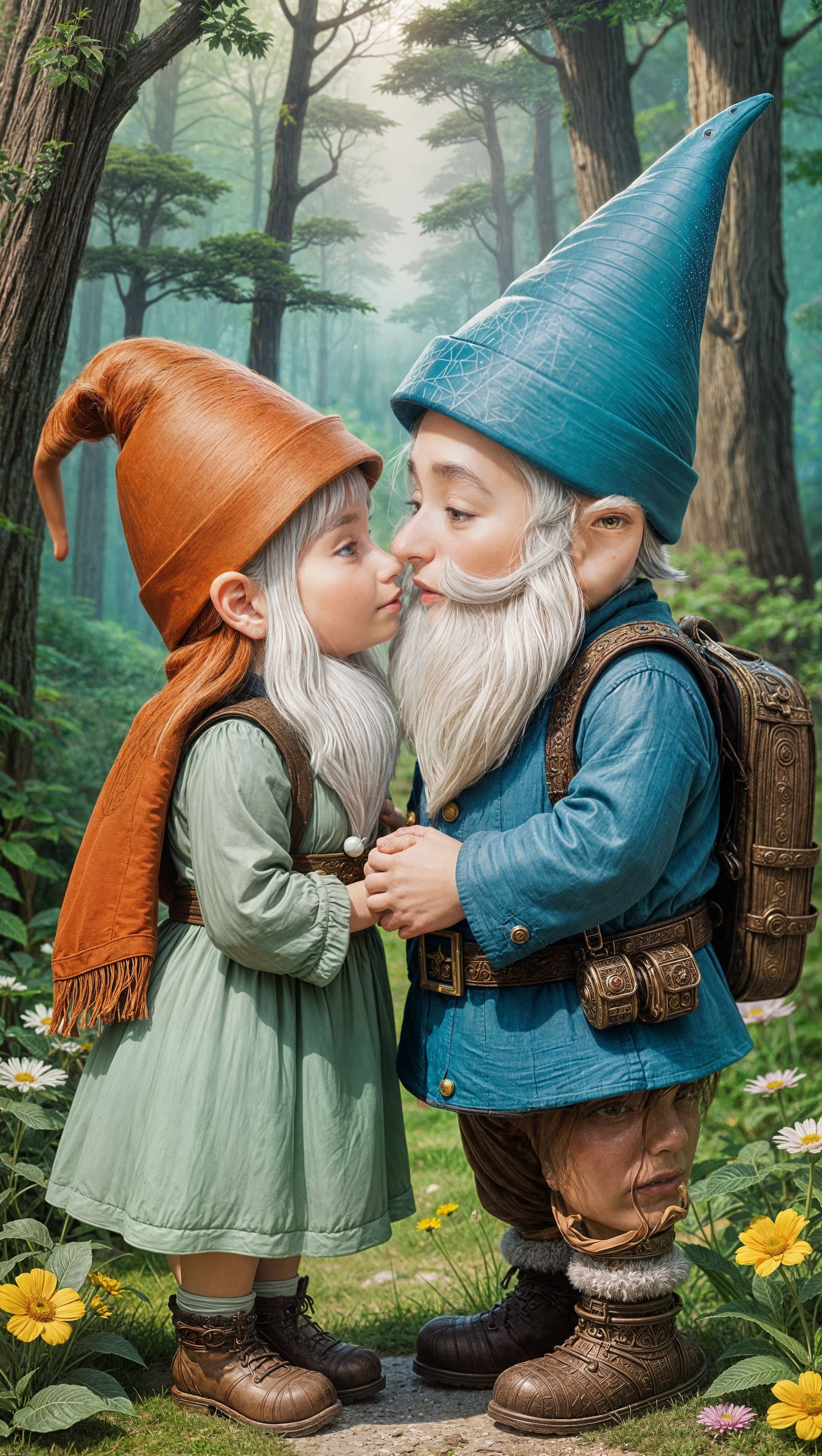 Adorable Gnomes Share a Kiss, Studio Ghibli Style