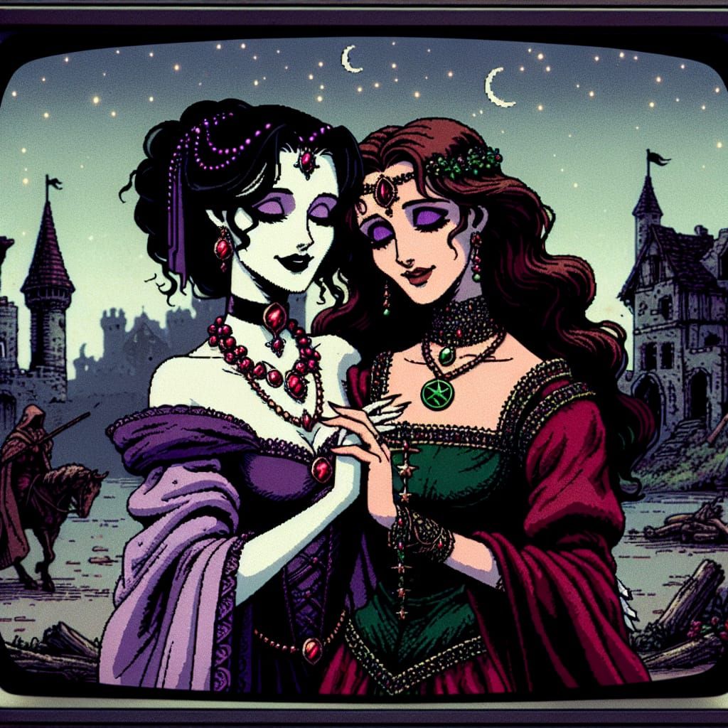 Sorceress and Queen Dancing in Ruined Town