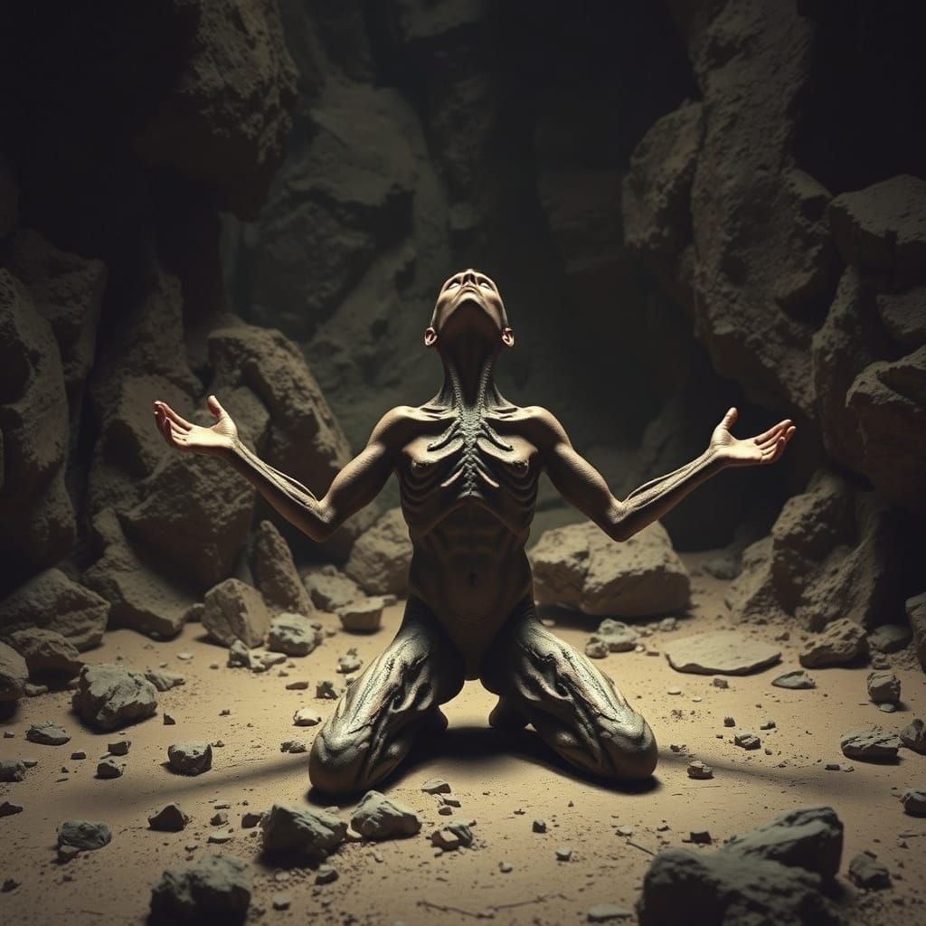 Human Figure in Earth-Toned Rock Formations