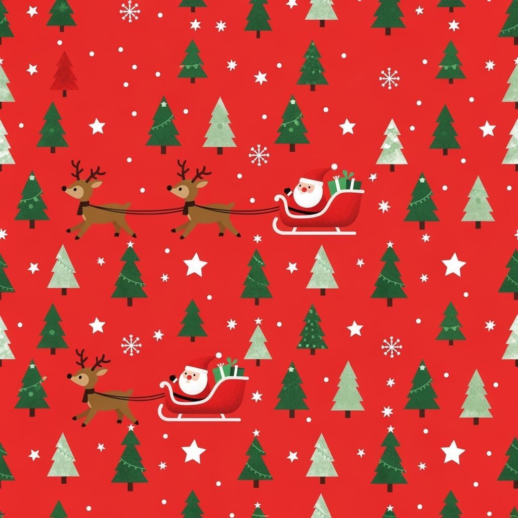 Christmas Pattern with Santa, Rudolph, and Sleighs