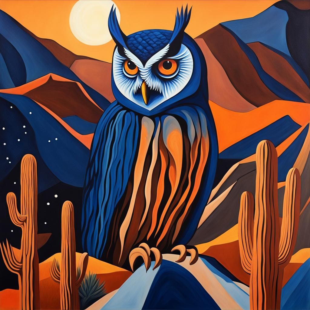 Owl in Desert Canyon, Georgia O'Keeffe Style