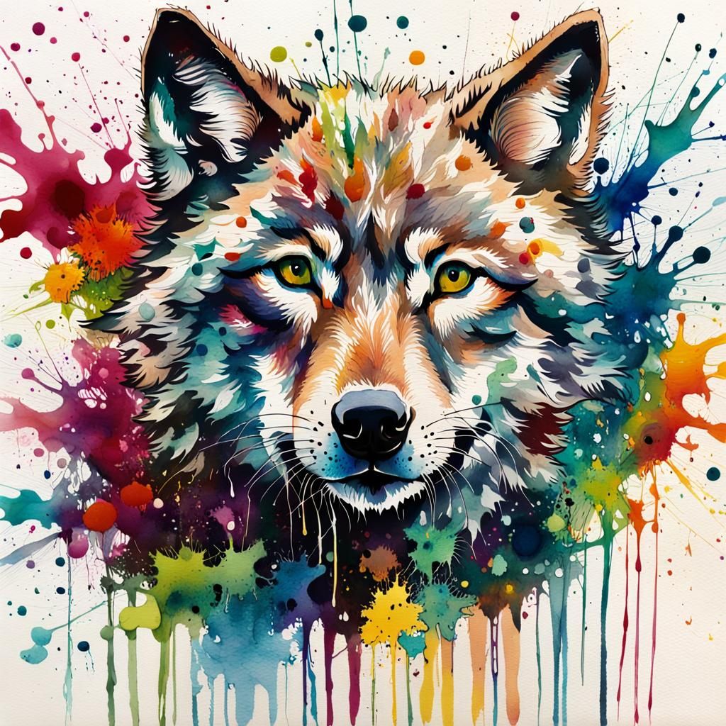 Wolf Cubs in Colorful Splash Art Style