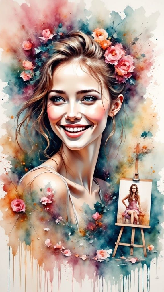 Watercolor Collage Portrait of a Woman