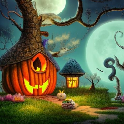 Mushroom House Fantasy Scene in Detailed Matte Painting