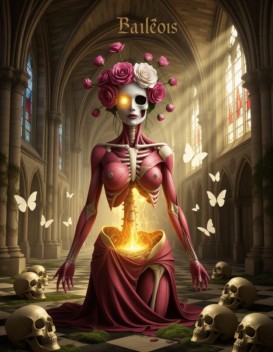 Macabre Beauty: Flesh Cathedral With Floral-Faced Figure