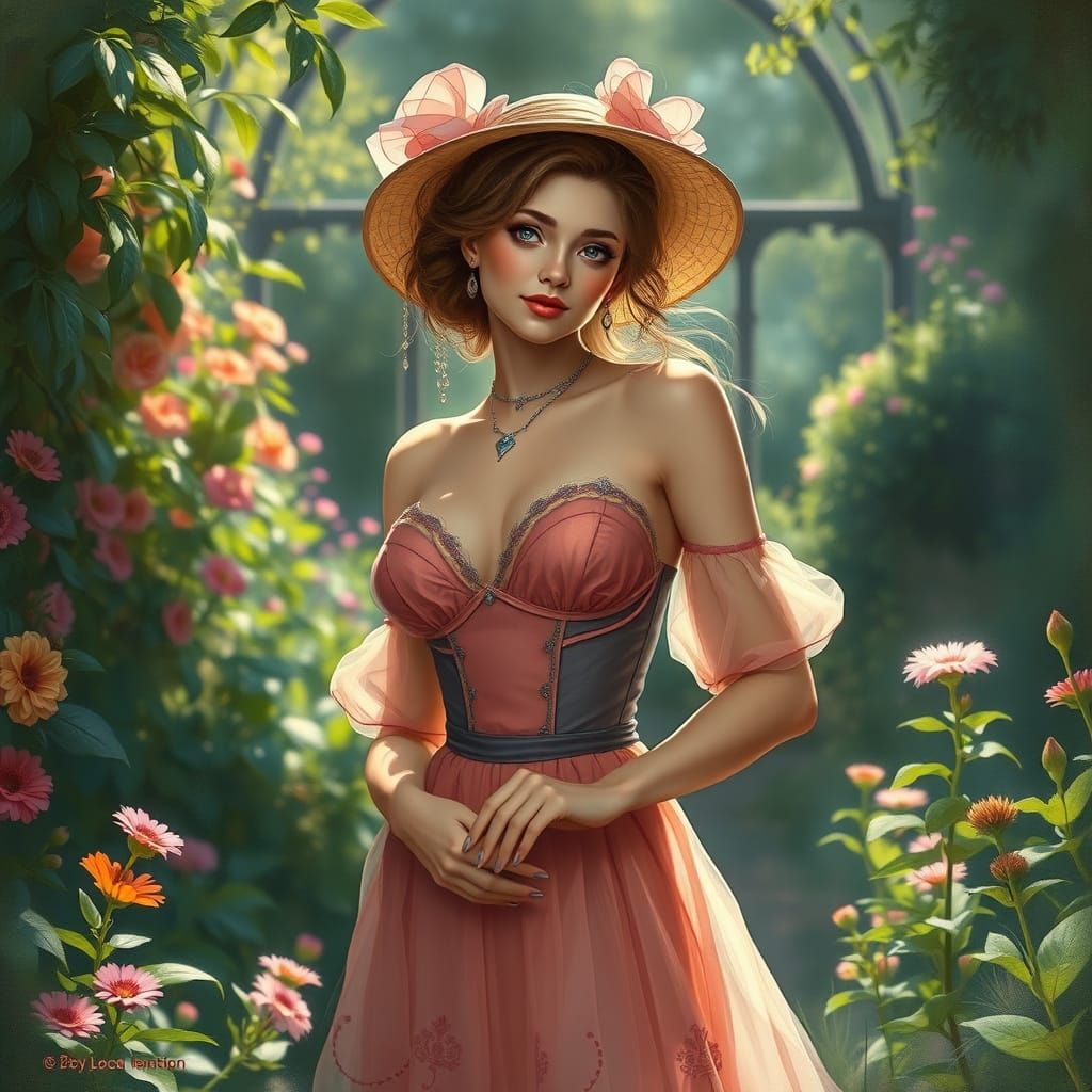 Ethereal Woman in a Lush Garden