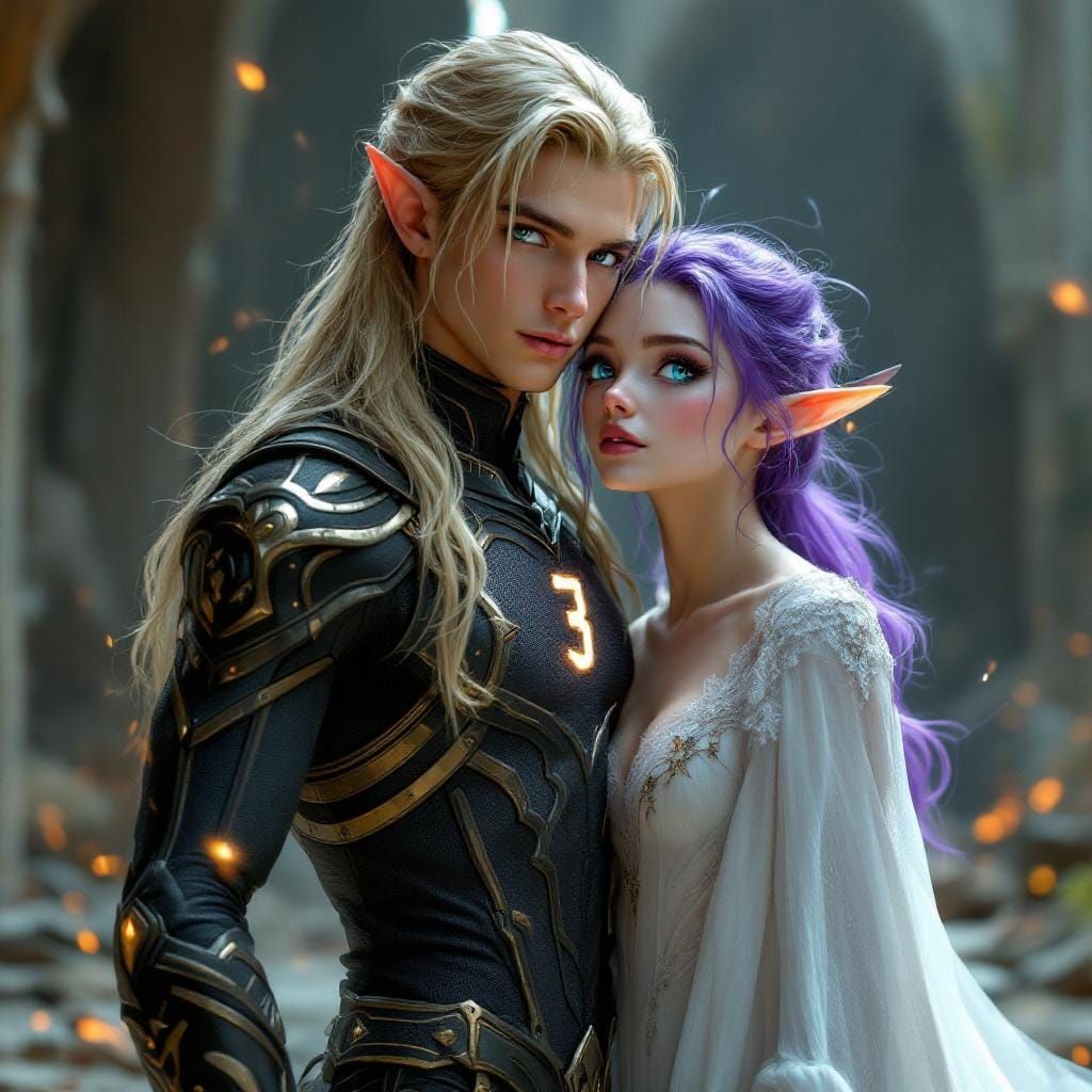 Elf Athlete and Air Sprite in Ruined Ballroom