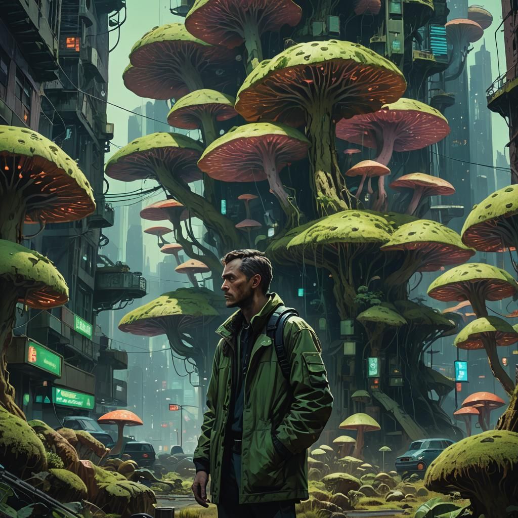 Dystopian Mushroom City Concept Art