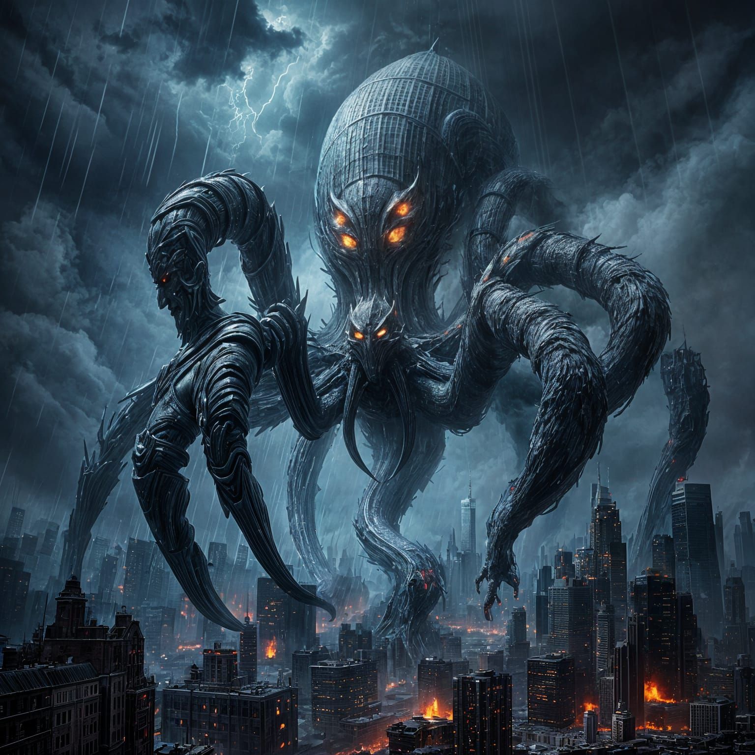 Cosmic Horror Looms Over a Ruined City in a Dark, Ominous La...