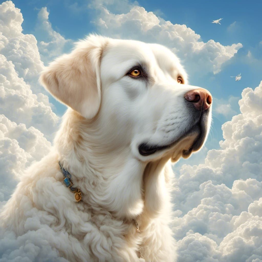 Cloud Dog: Fluffy Labrador in Collage Style