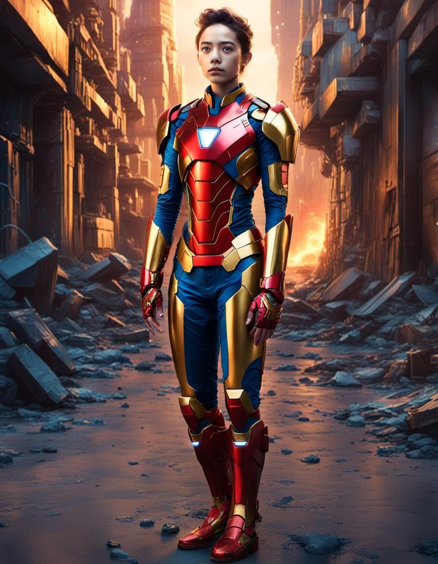 Futuristic Iron Heroine in Matte Painting Style