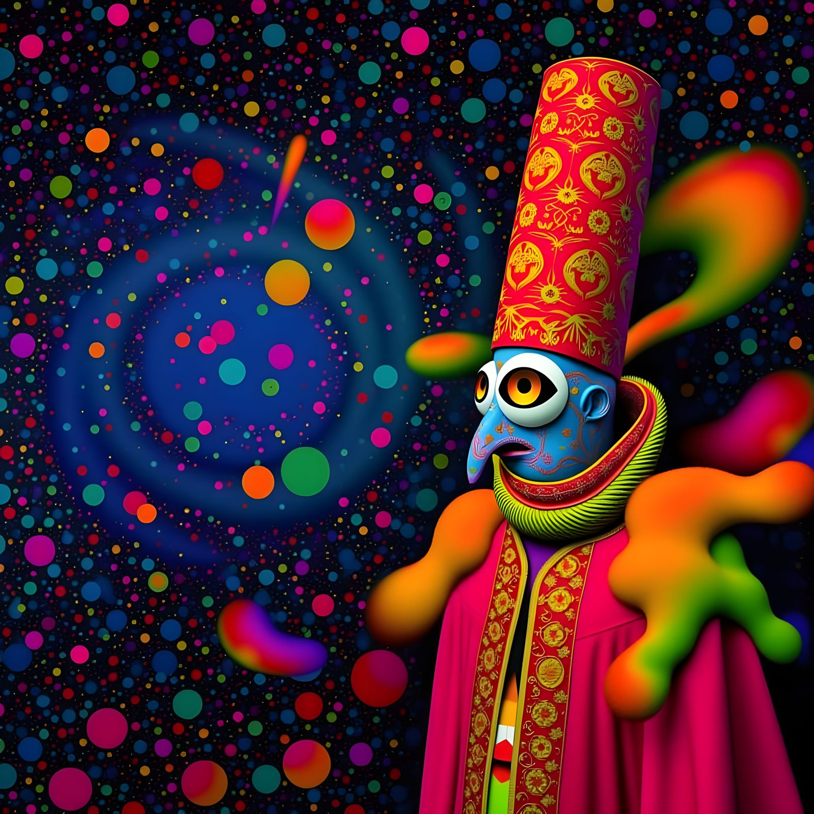 Psychedelic Priest in Ornate Robes, Surreal Digital Art