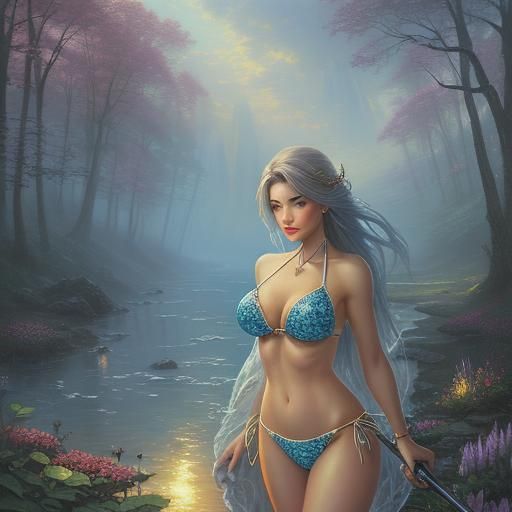 Ethereal Bikini Girl in Kinkade Style