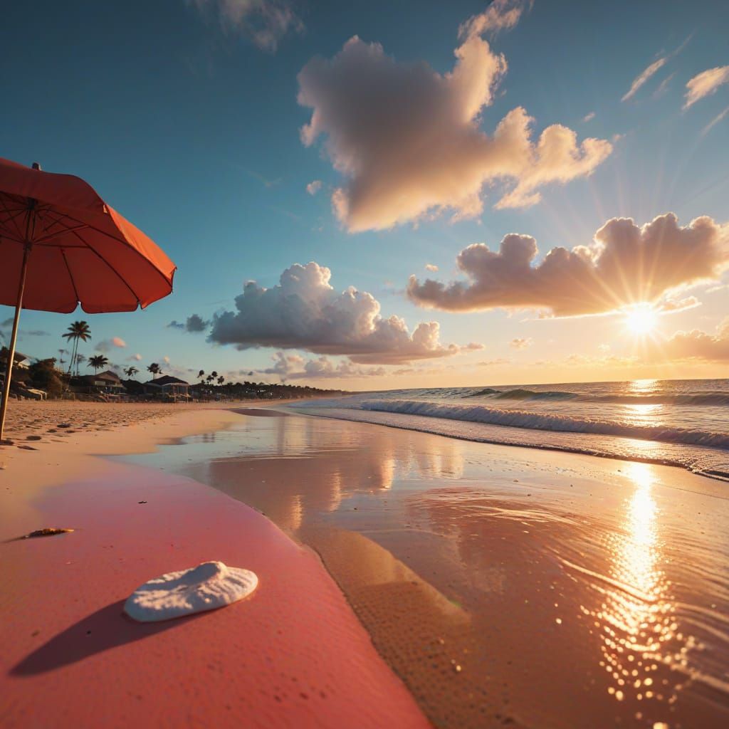 Strawberry Beach Sunset in Ultra Photorealistic Style