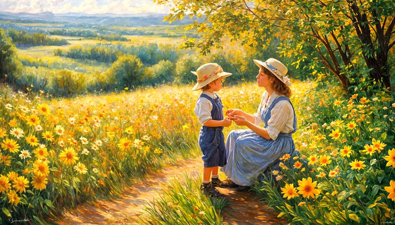 Impressionist Portrait of a Mother and Son Bond