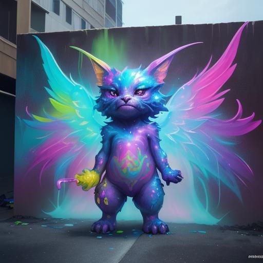Colorful Graffiti Art of Cute Fantasy Creature