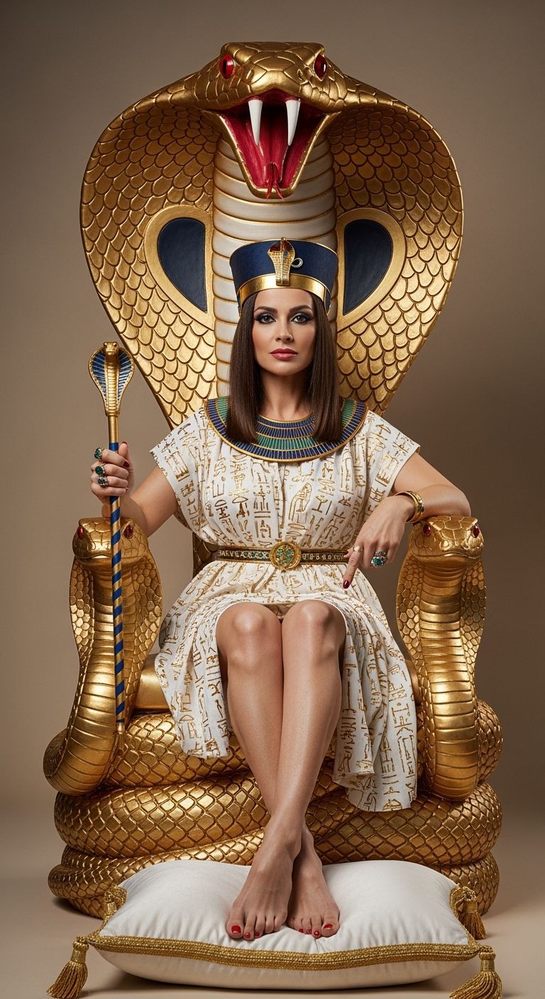 Egyptian Queen on Golden Cobra Throne, Professional Photogra...