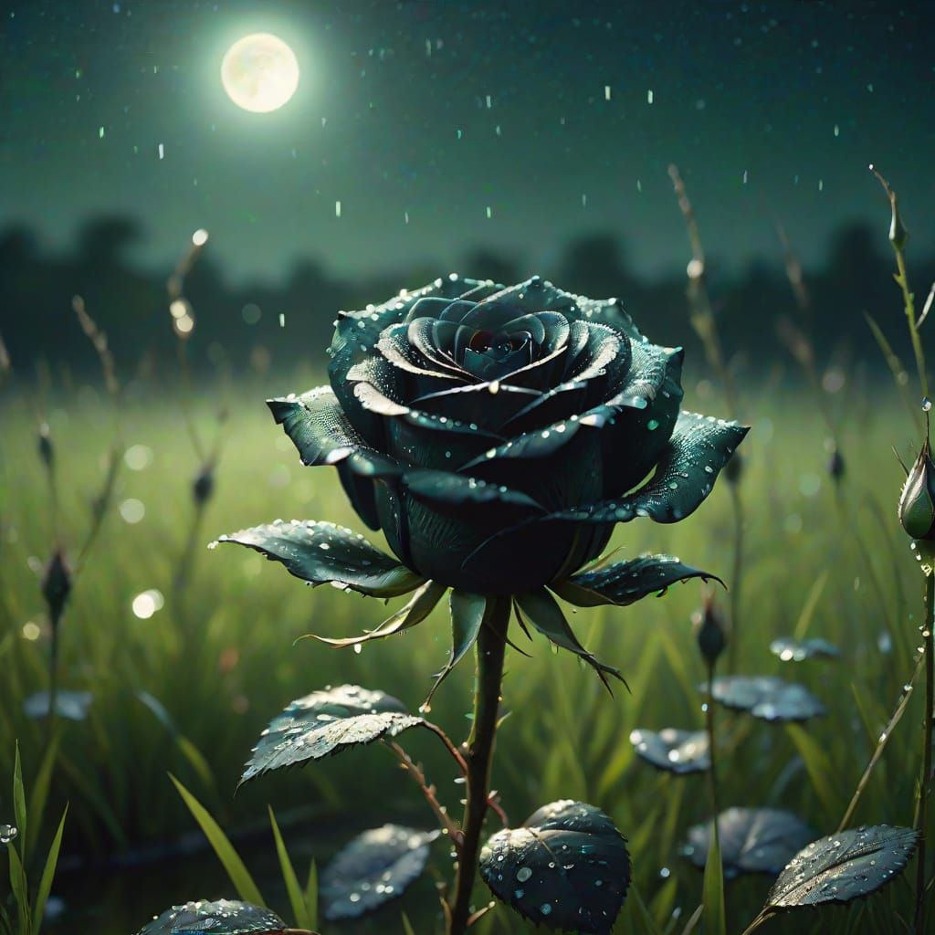 Dreamy Black Rose in Moonlight, Cinematic Still