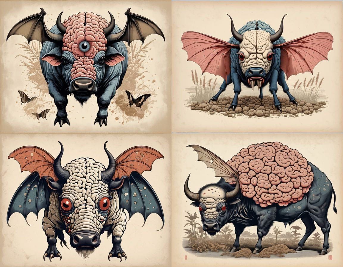 Bizarre Buffalo Horror Hybrid with Mutant Body Parts