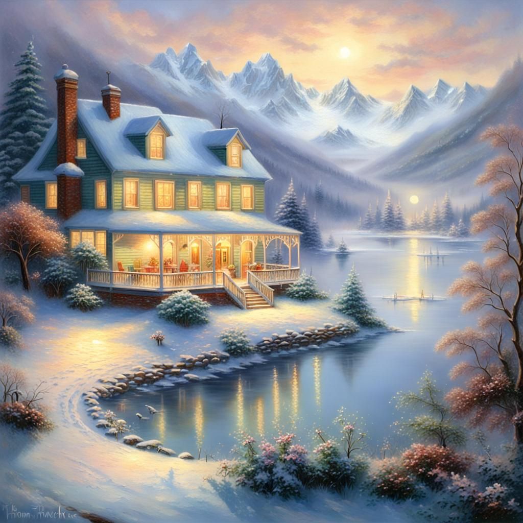 Ethereal Lake View in Thomas Kinkade Style
