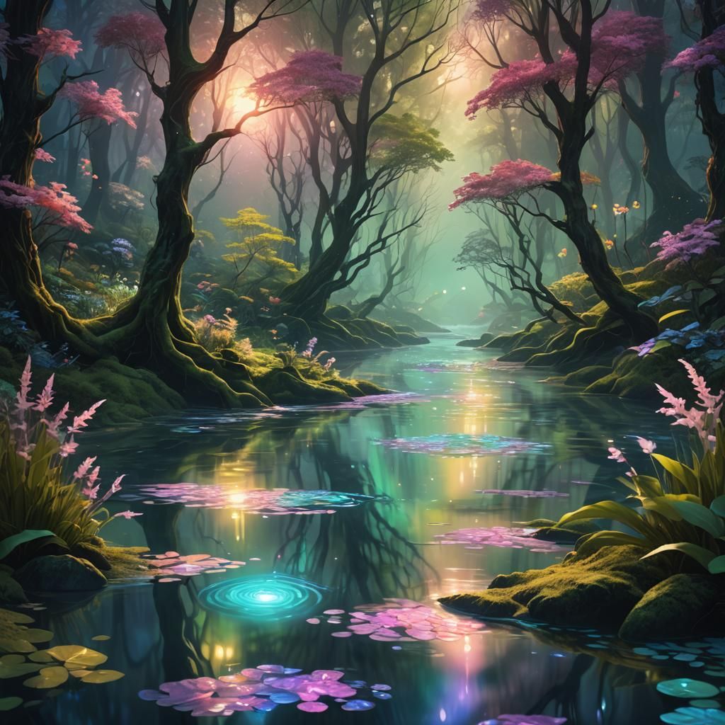 Mystical Spirit Navigates a Glowing River