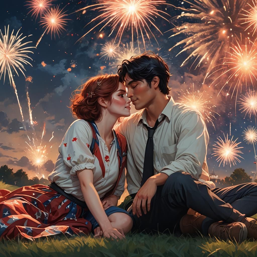 Romantic Fireworks Portrait in Hyperdetailed Style