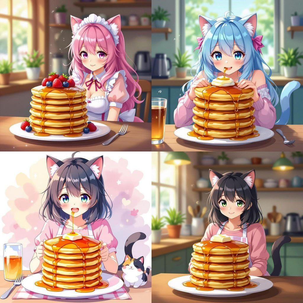 Pancakes with Anime Catgirl in Manga Style