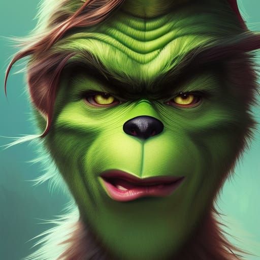 Hyperdetailed Grinch Portrait in Art Nouveau Style