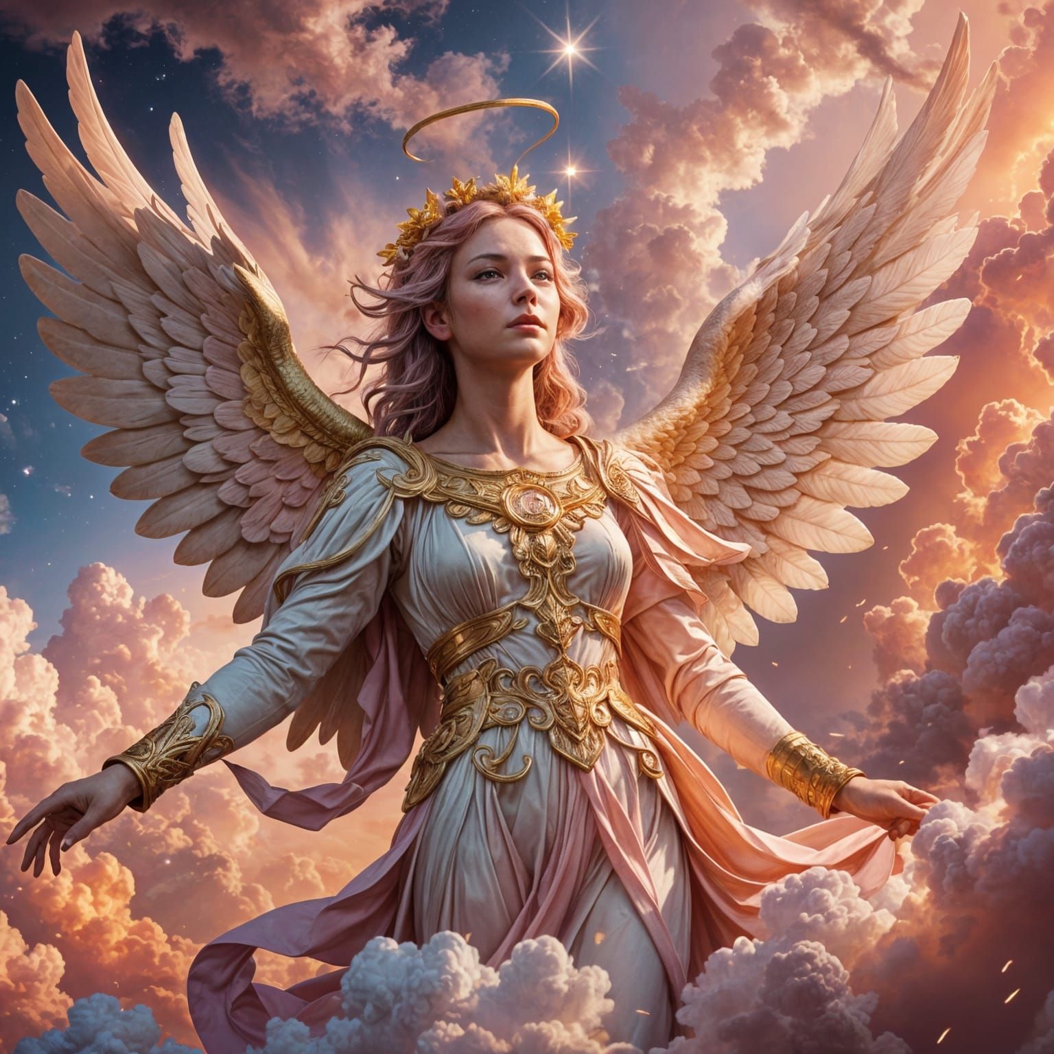 Angelic Sunrise Among Clouds in Pastel Colors