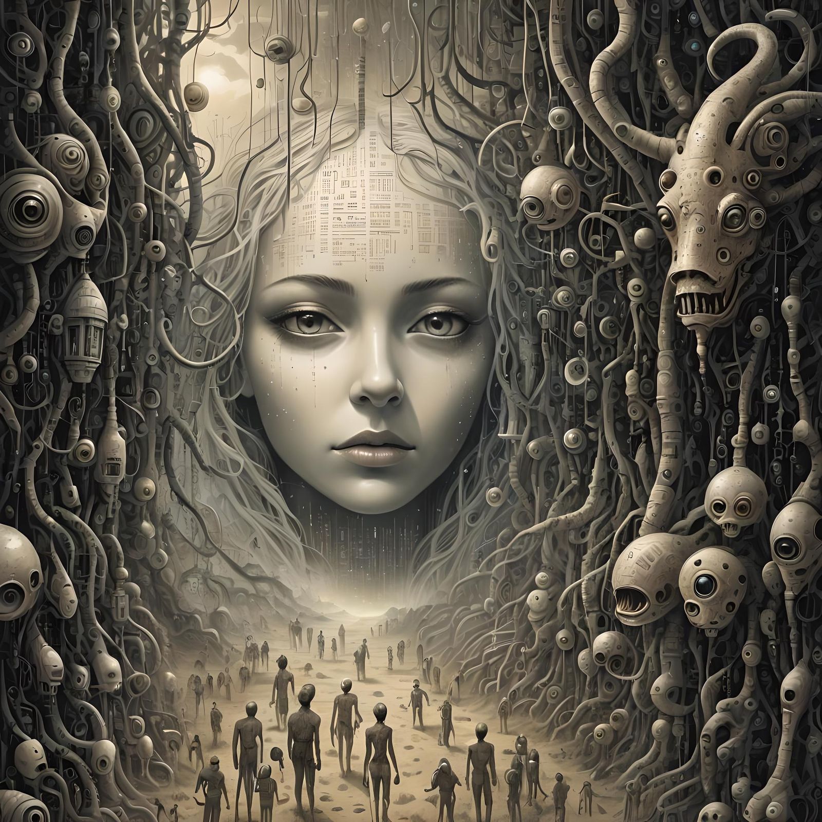 Surreal Binary Code Dream with Fantasy Creatures