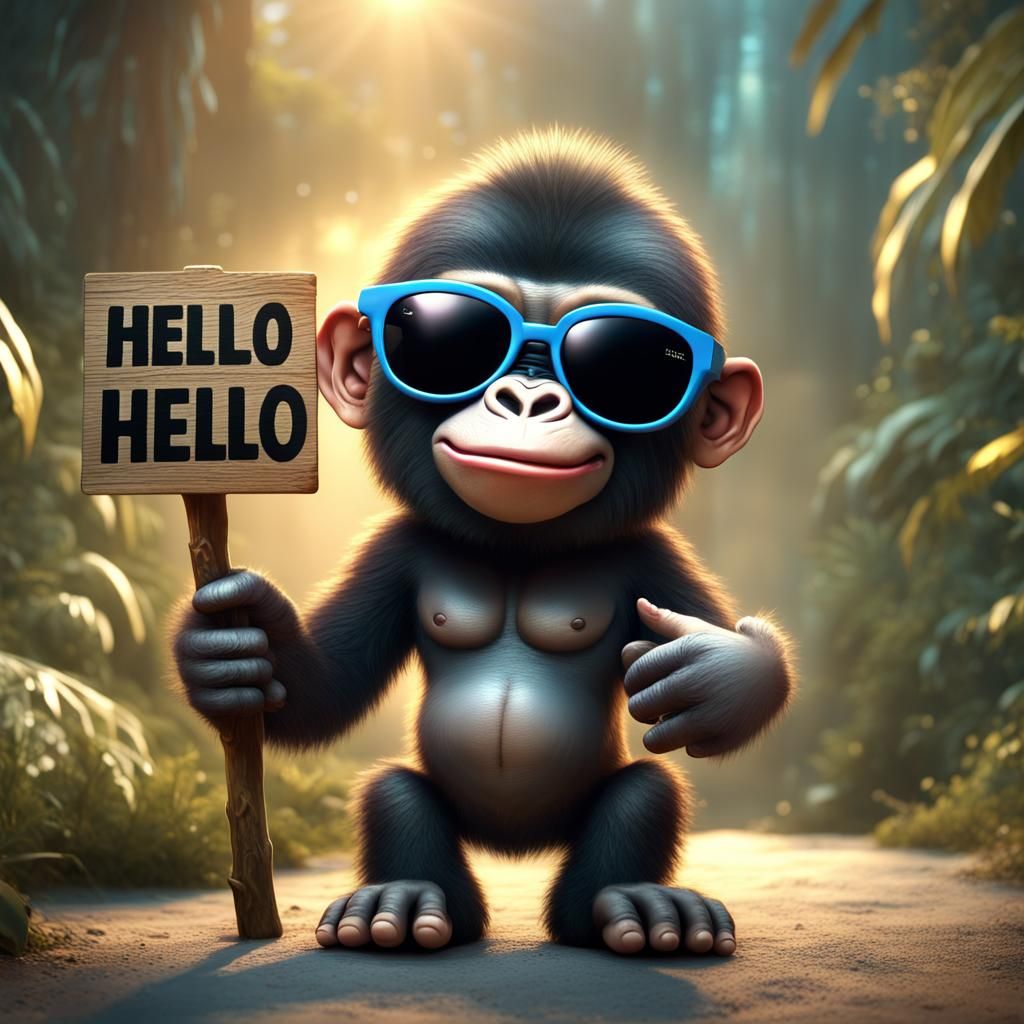 Baby Gorilla with Sunglasses: Detailed Matte Painting