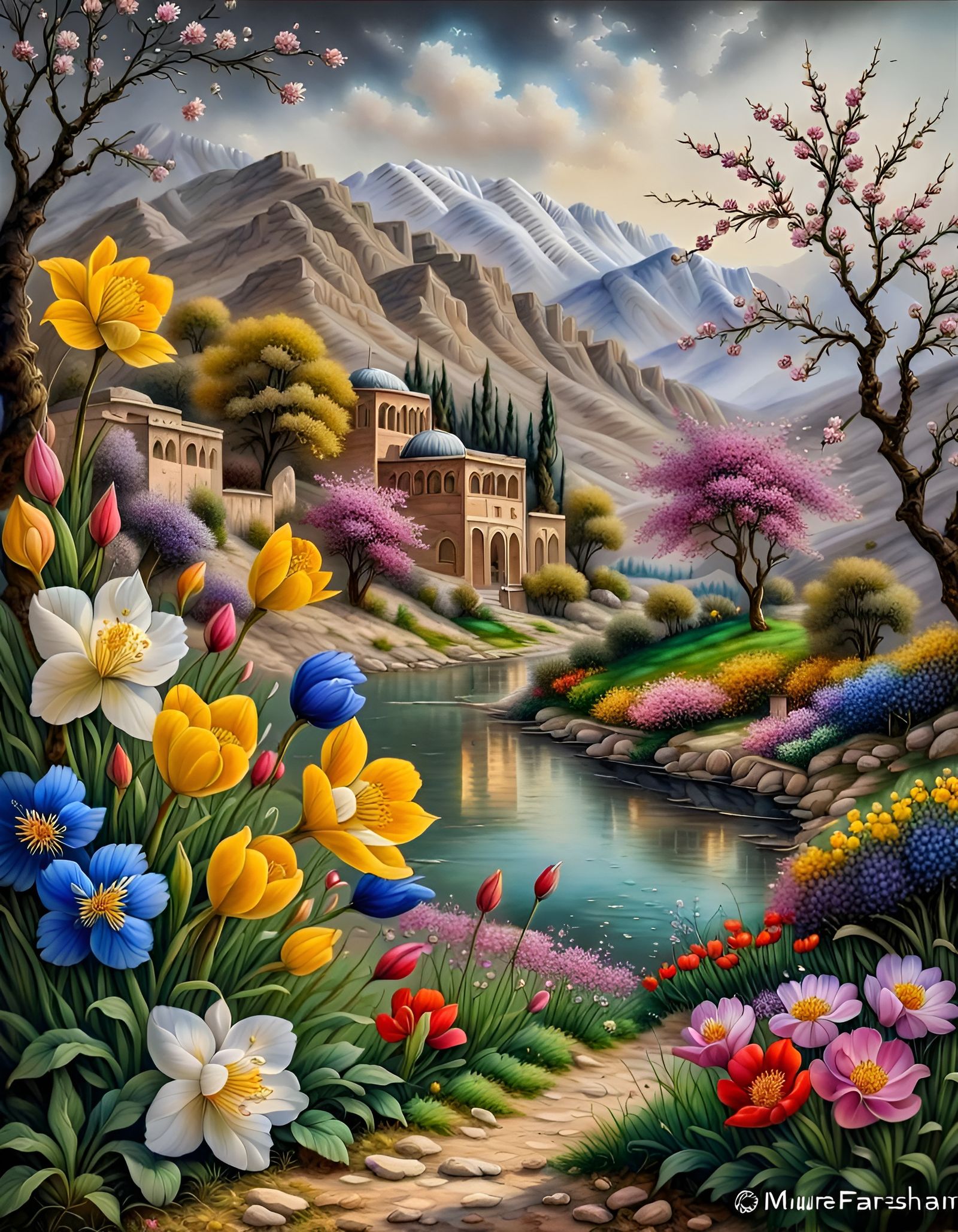 Beautiful Landscape with Stunning Spring Flowers