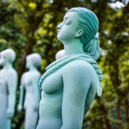 White Statues on a Green Hill Under Blue Sky