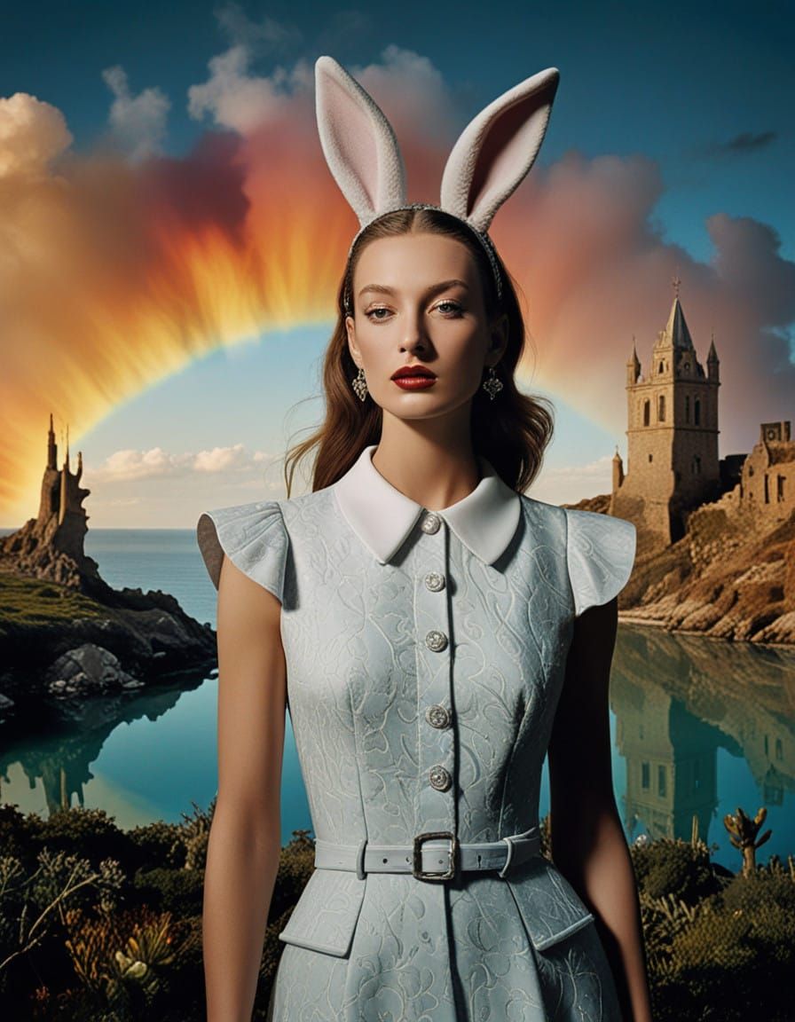 Glamorous Supermodel Surrounded by Whimsical Dreamscape