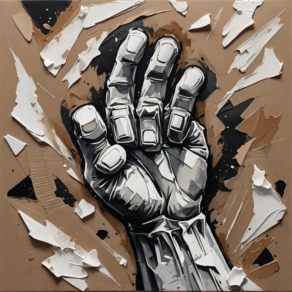 Gouache Painting of a Fist in Black and White