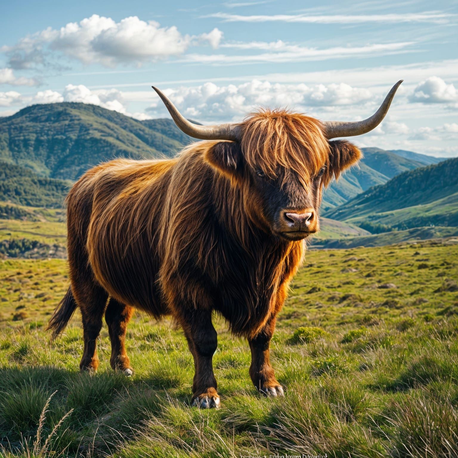 Highland Bull in a Serene Highland Landscape