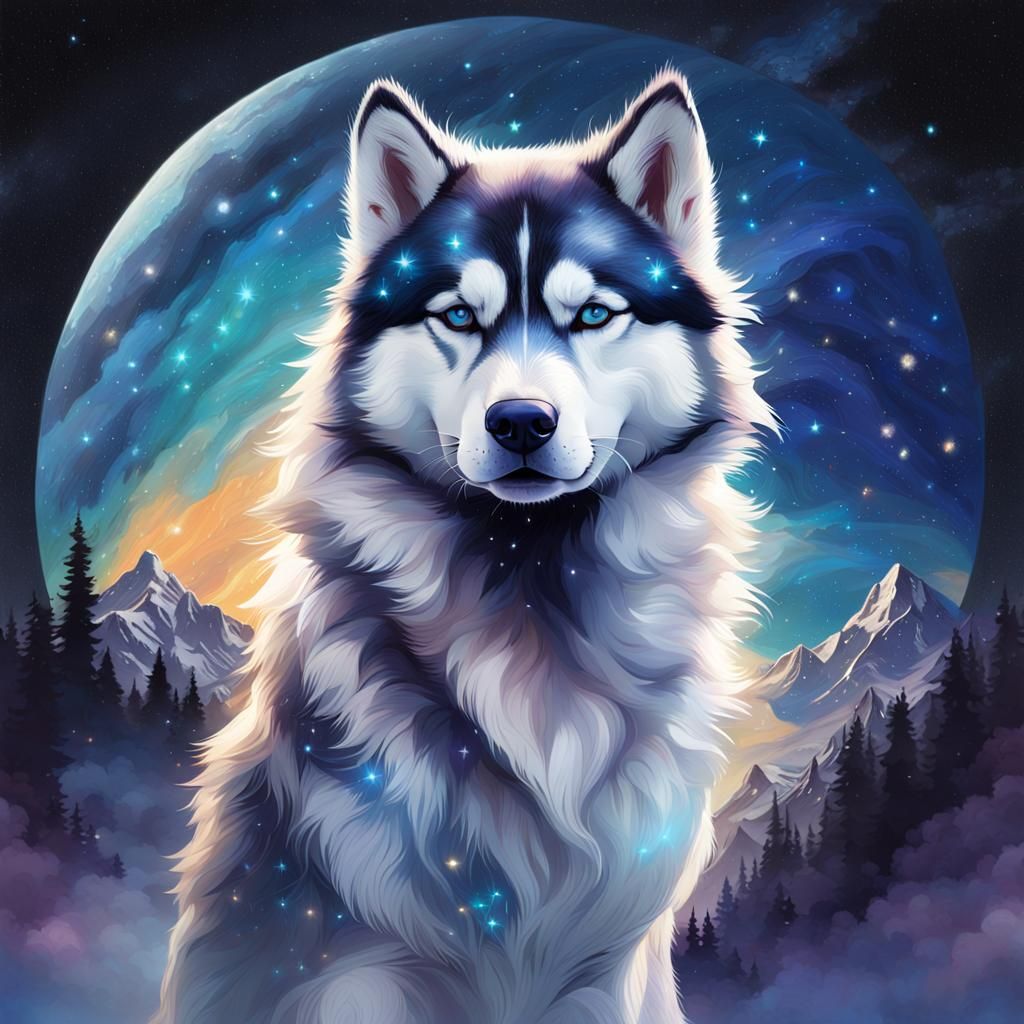 husky with the stars