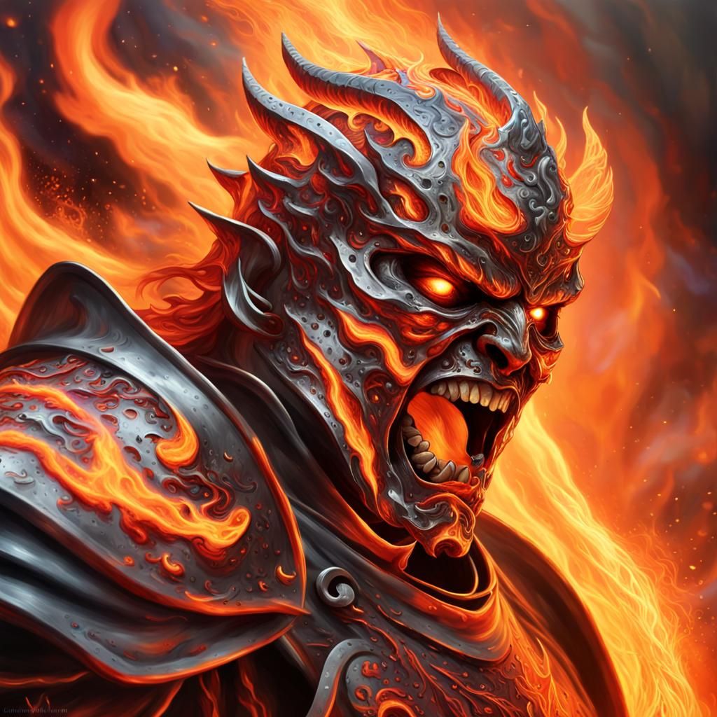 Warrior in Fiery Inferno: Hyper-Realistic Fantasy Art