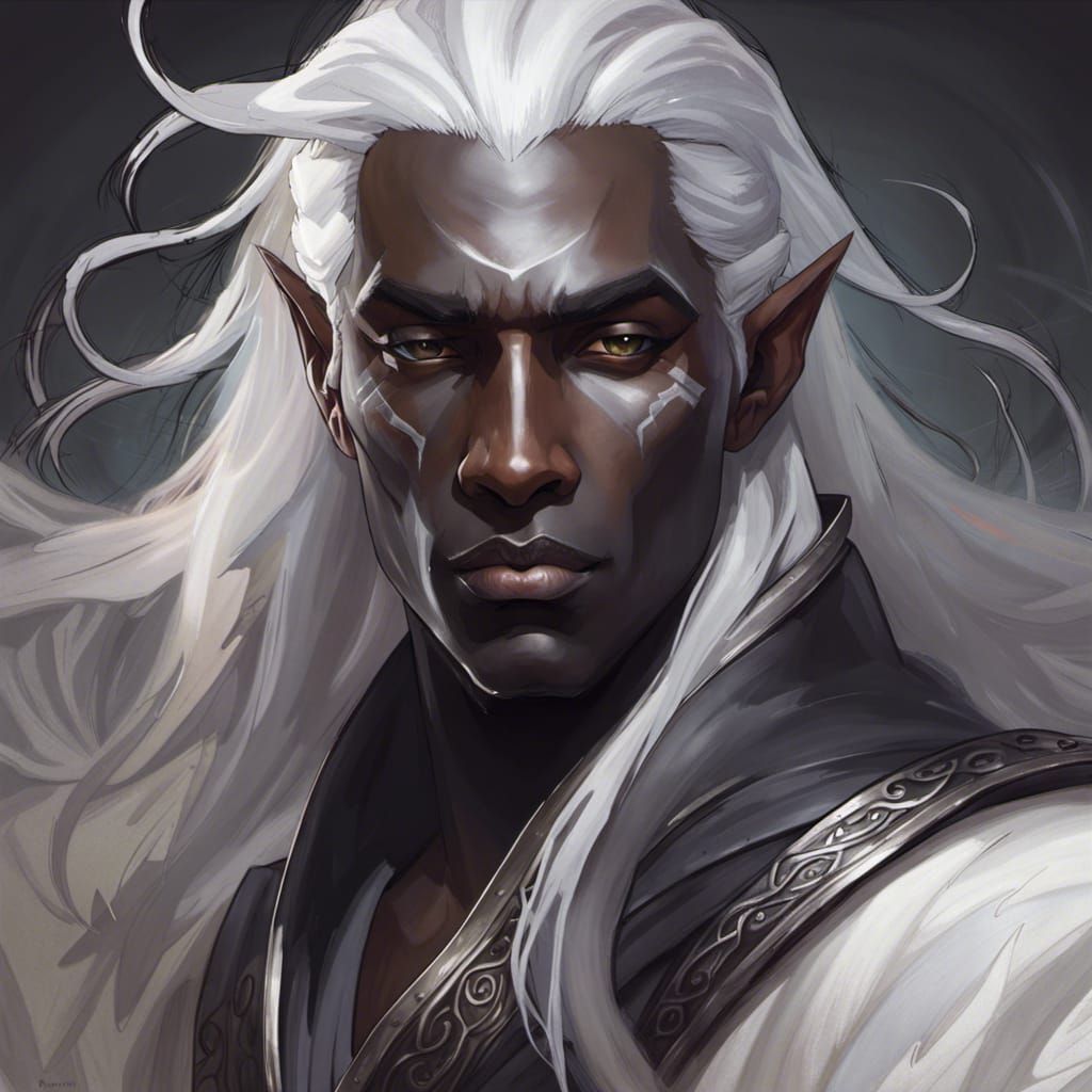 Drow Elf Sorcerer Portrait in Hyperdetailed Style