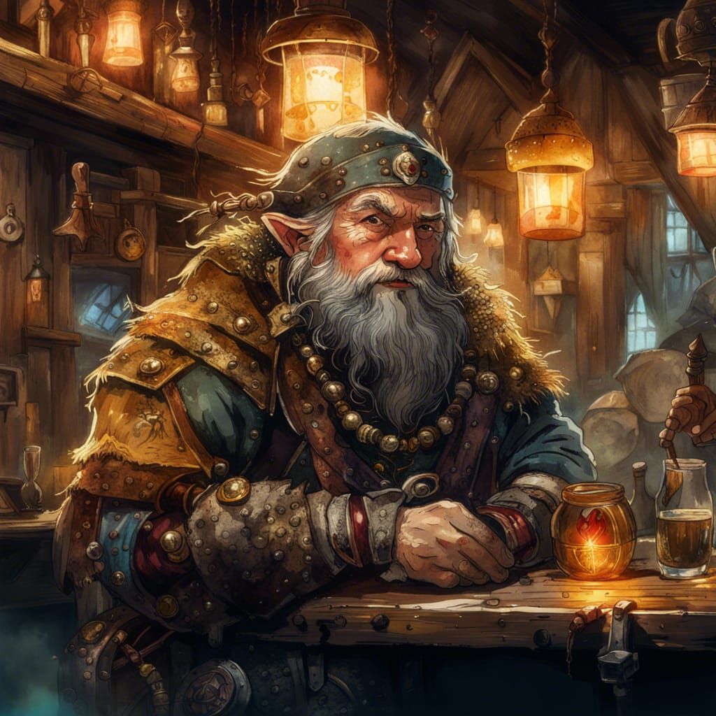 Fantasy Dwarf Portrait in Watercolor Style
