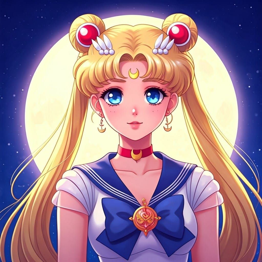 Sailor Moon in Elegant Moonlit Manga Style