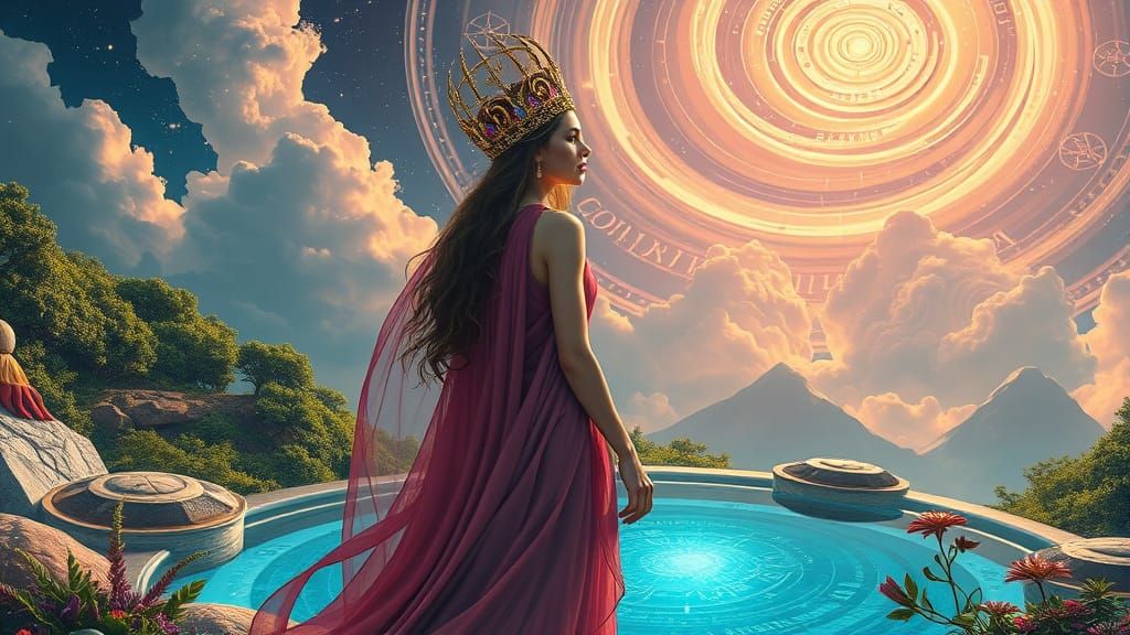 Mystical Zodiac Queen in Celestial Dreamscape