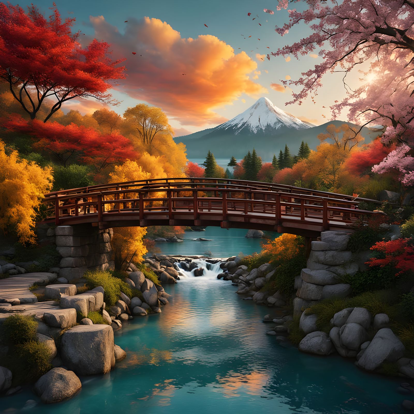 Majestic Snow-Capped Mountains with Dual Season Foliage and ...