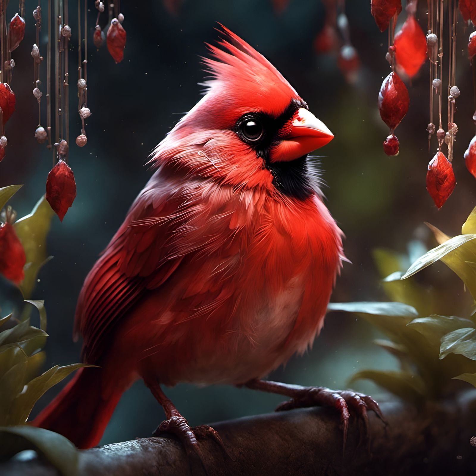 Chibi Cardinal in Garden, Digital Art