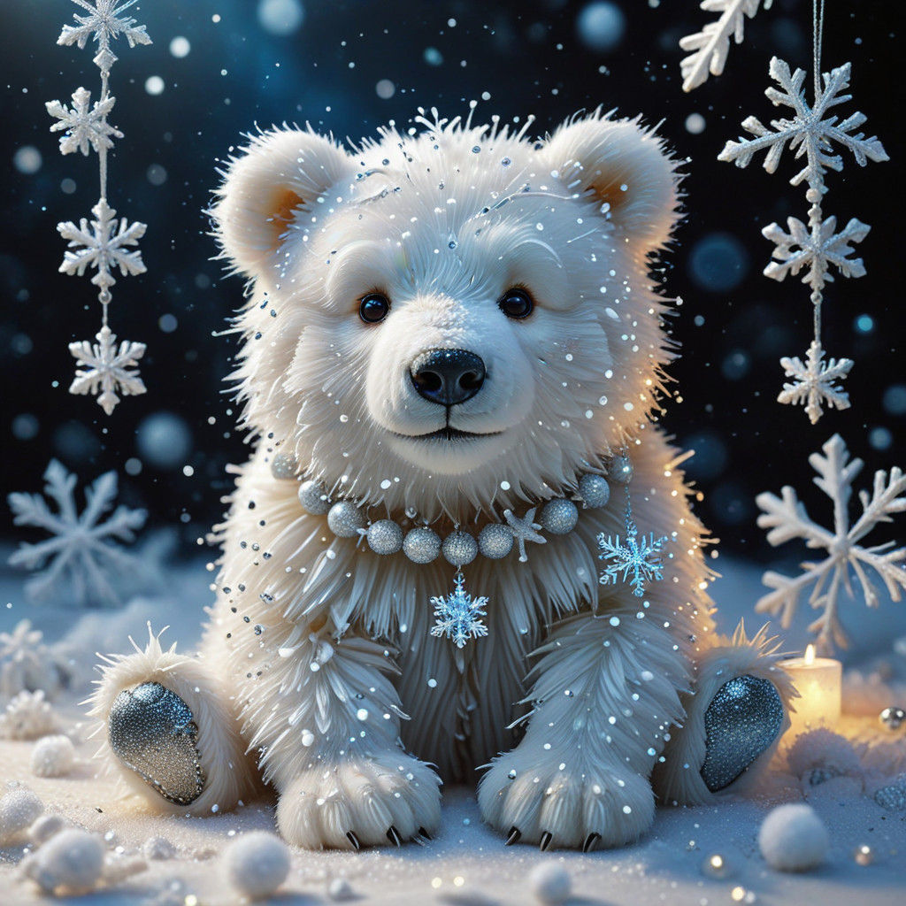 Magical New Year Snowflakes with Adorable Bear