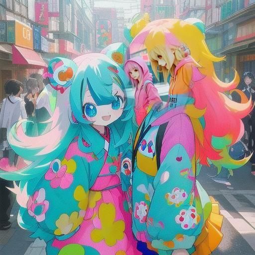 Cute Anime Girls in Hoodies Walking Together