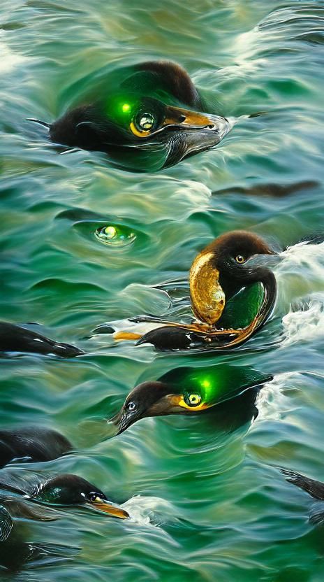 Duck with Golden Eyes in Oil Painting Style
