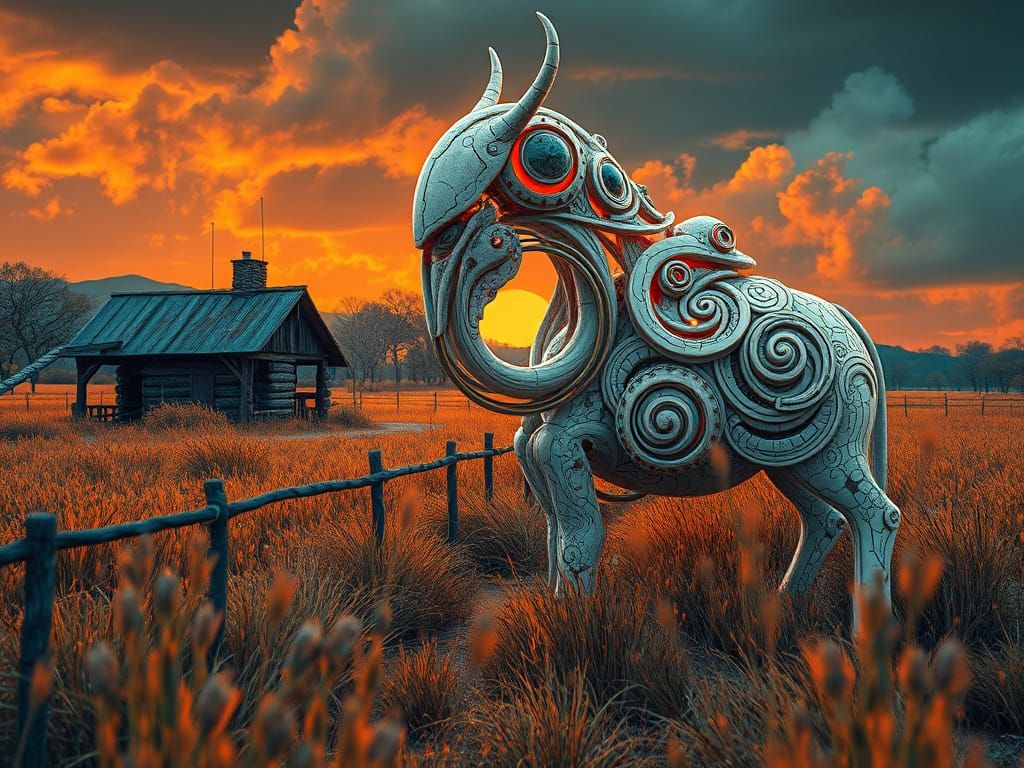 Rustic Dystopian Landscape with Biomechanical Body