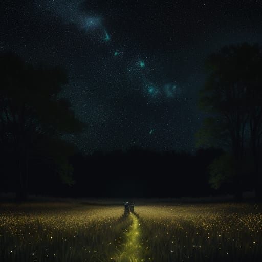 Dark Spring Night Lit by Fireflies